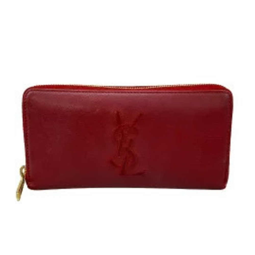 Saint Laurent Yves Long Wallet Round Zipper Red Leather